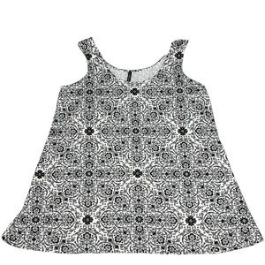 NWT PIPHANY IBIZA Sleeveless Black White Floral Tunic Tank Top Women's Size XL